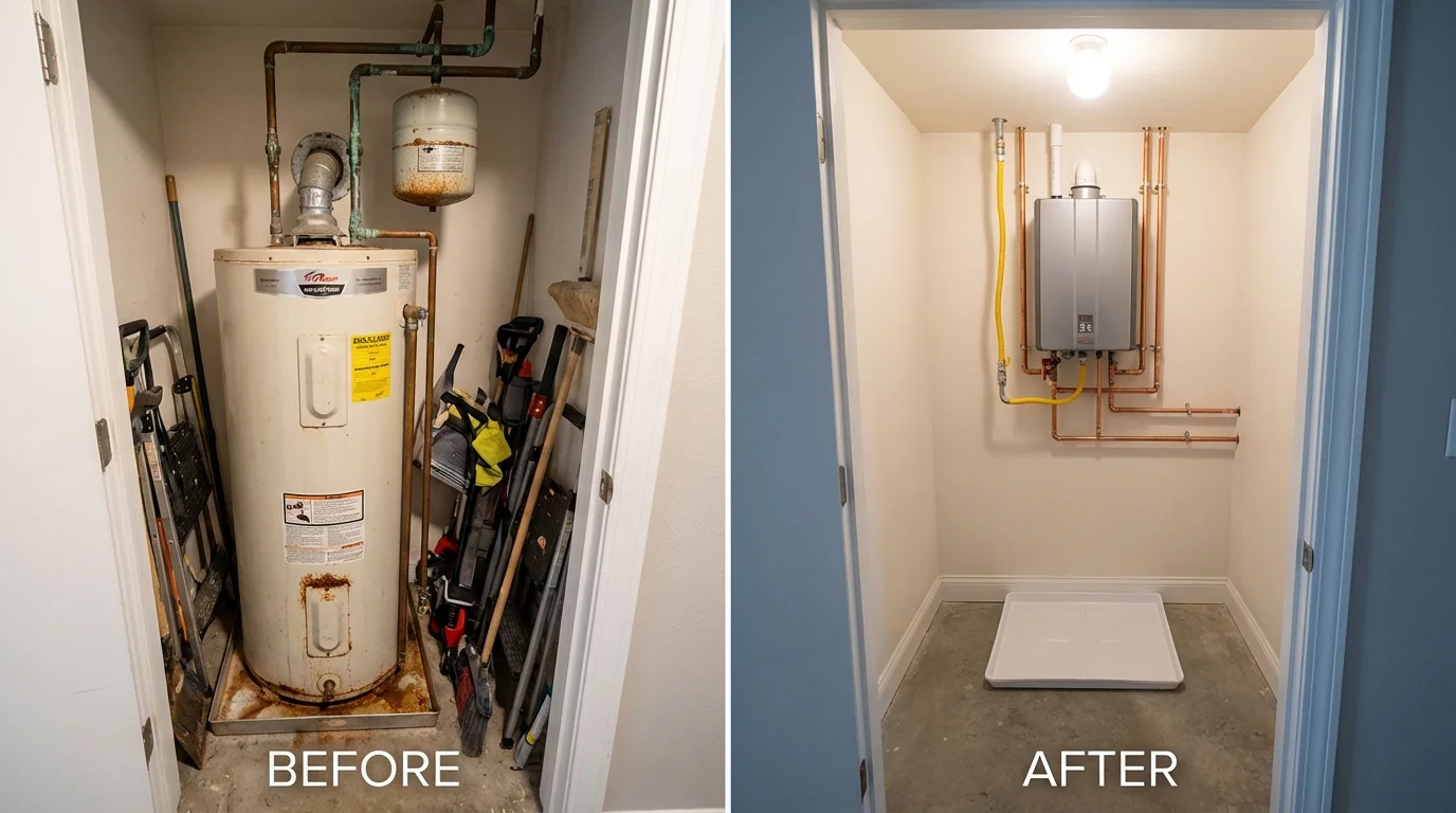 Tank water heater versus wall-mounted tankless unit comparison for Quitman, GA homeowners
