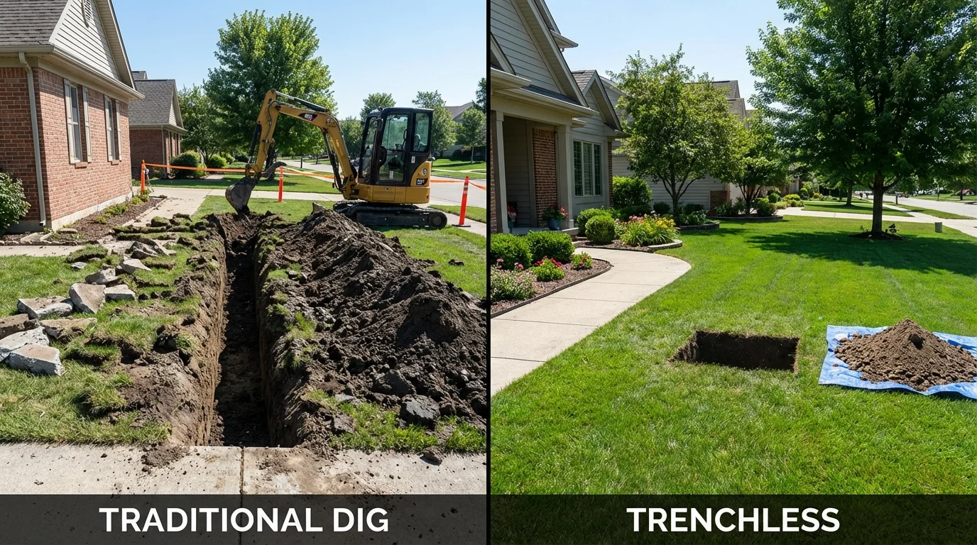 Trenchless sewer repair with minimal yard damage versus traditional excavation in Quitman, GA